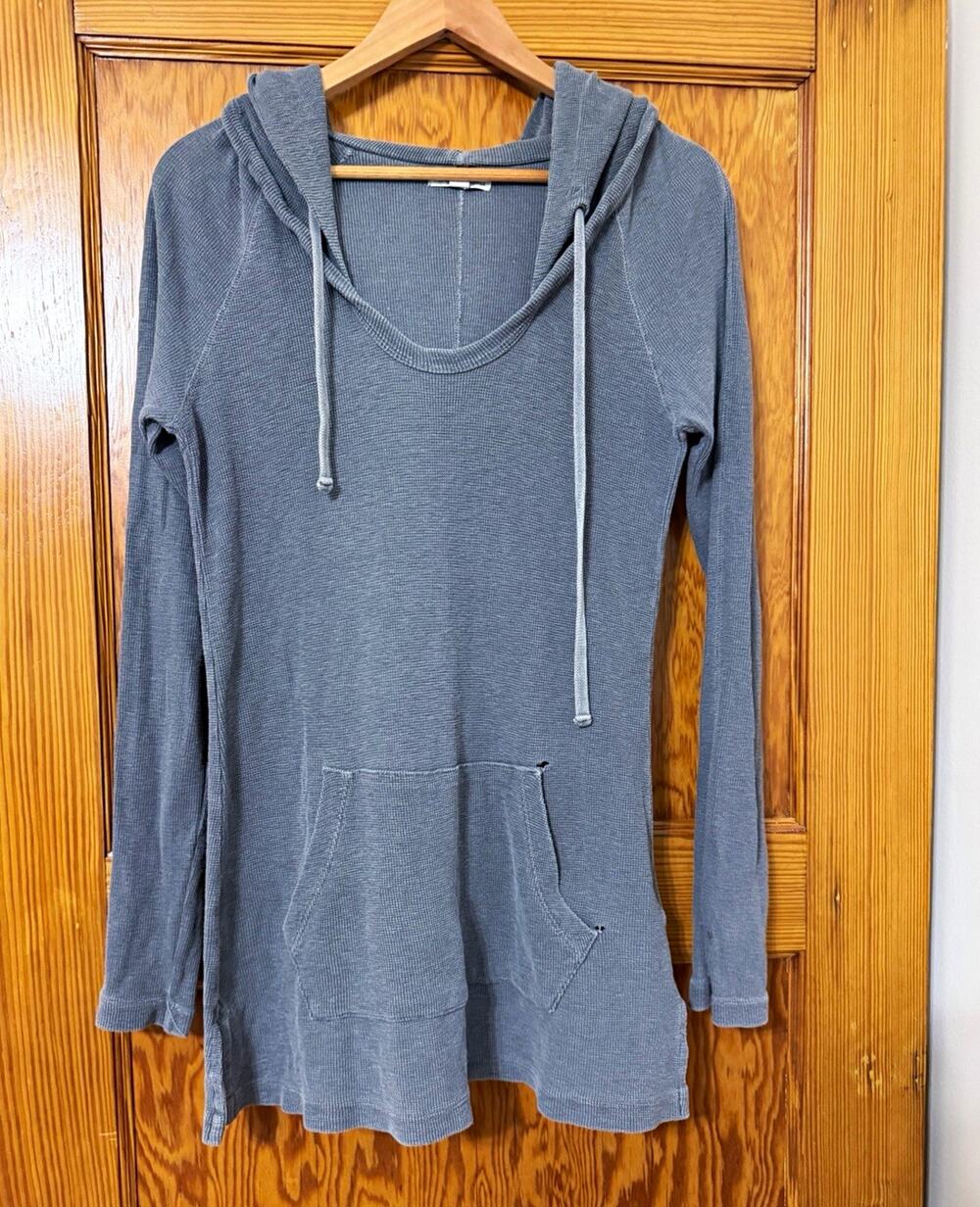 James Perse Standard Gray Cotton Knit Pullover Hoodie Drawstring Pockets 2